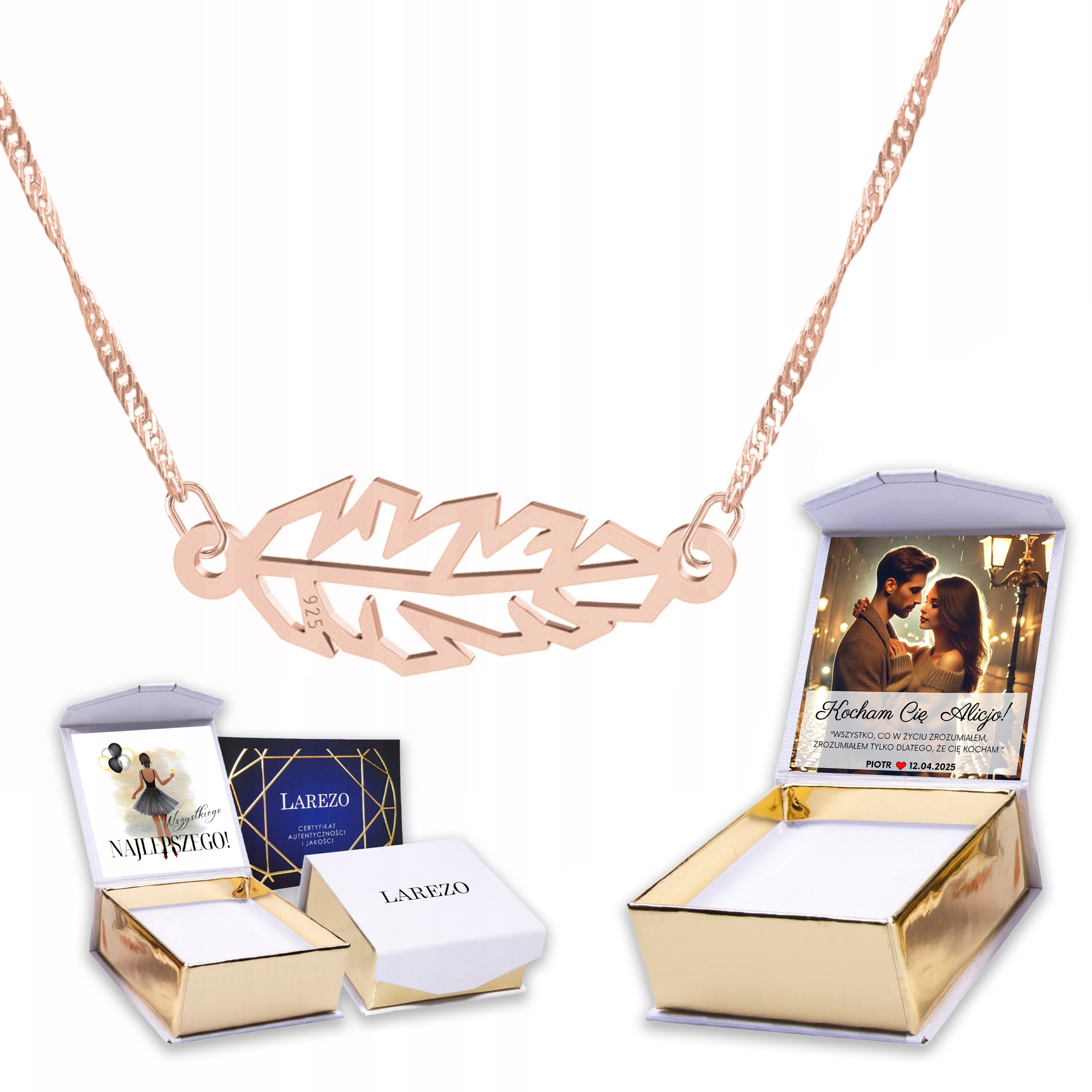 Pozlacený náhrdelník 925 s perem Origami Perem Potisk