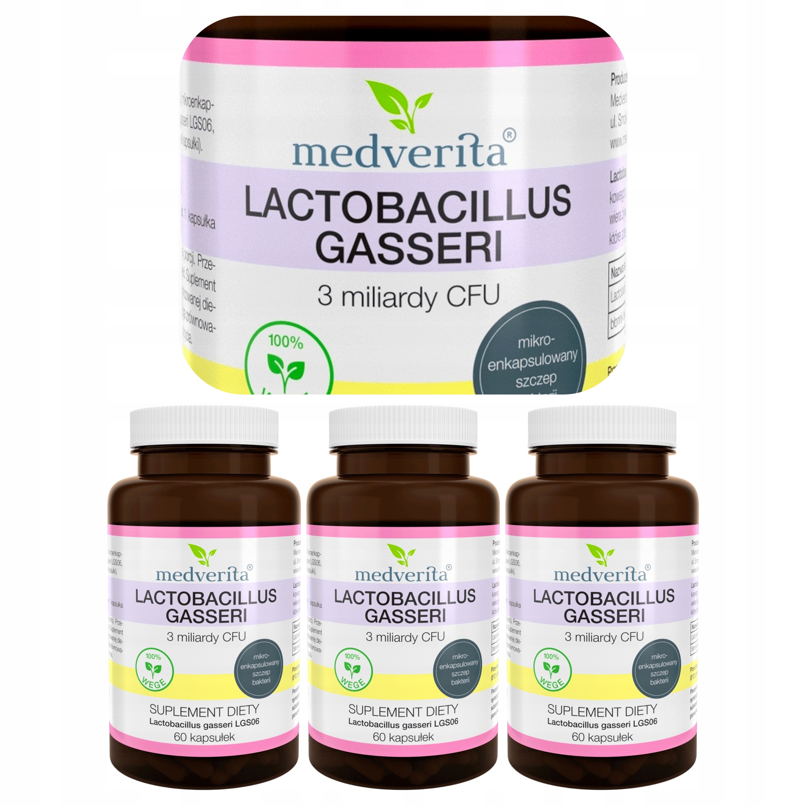 3x Medverita Lactobacillus Gasseri 3 Miliardy Cfu Probiotyk Szczep 60 kaps.