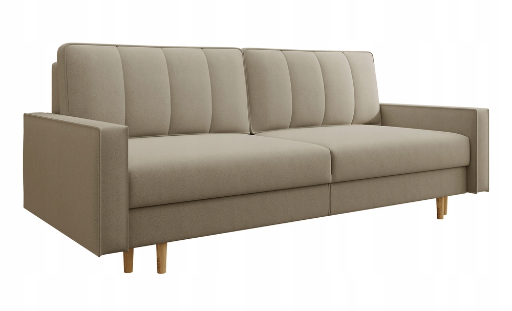 Rozkládací třímístná pohovka Derban s úložným prostorem, béžová, velur