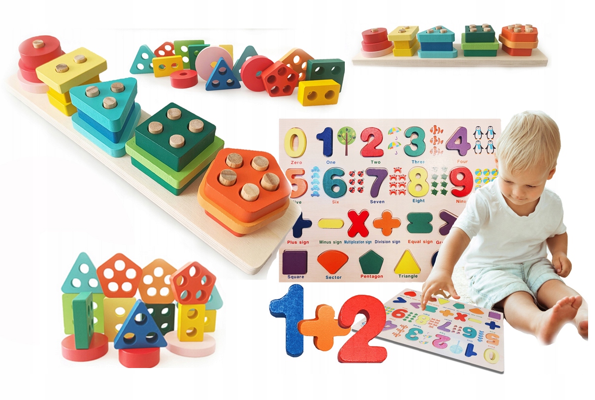 

Montessori Układanka sensoryczna x2 drewniana 2w1