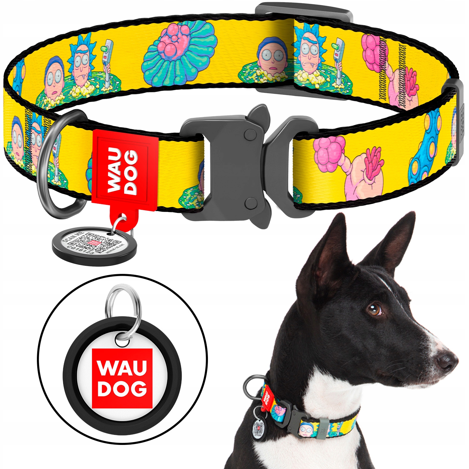 Levně Nylonový obojek pro psa Qr Adresář Bonus, vzor Rick a Morty 1, velikost XXL