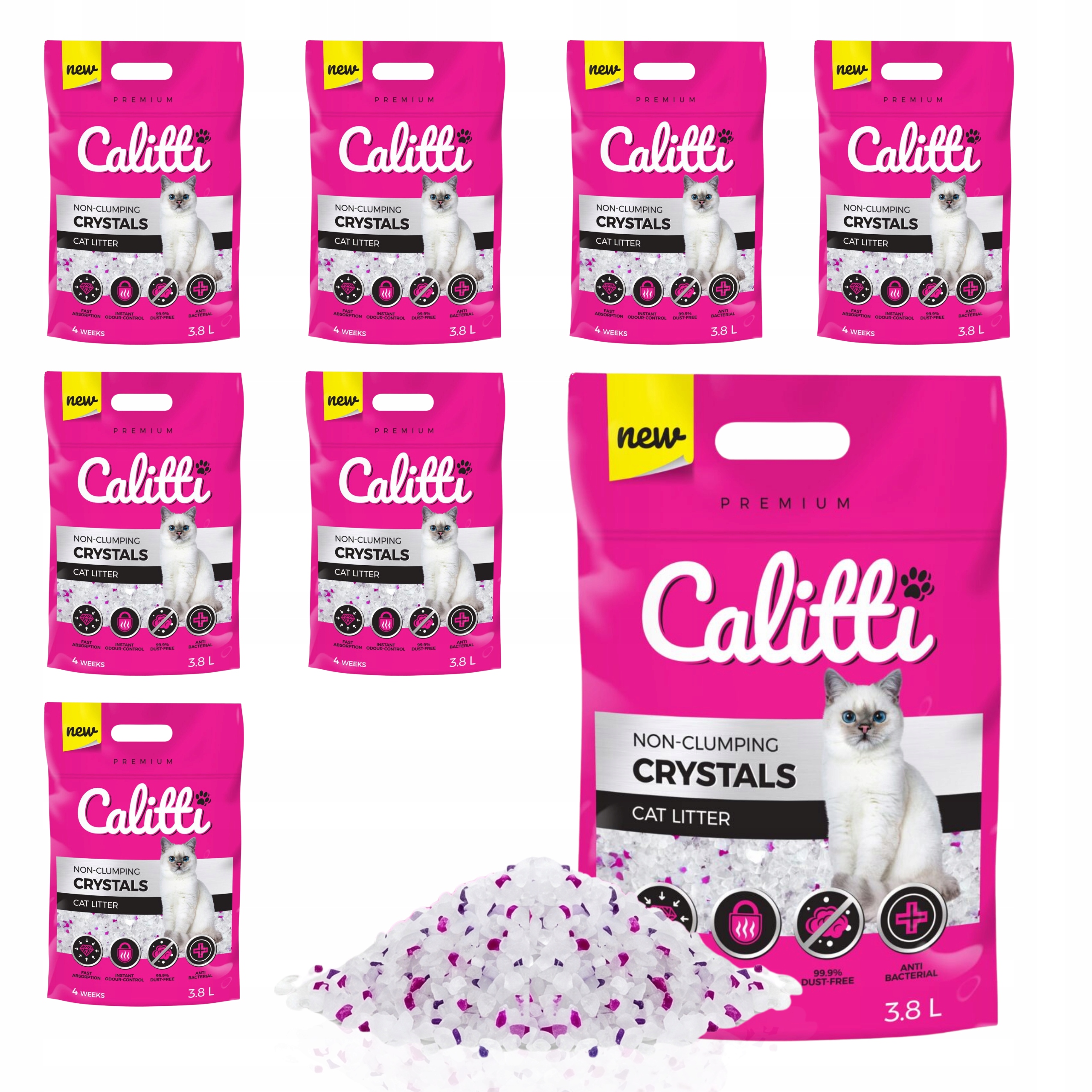 8x Żwirek silikonowy do kuwety dla kota Calitti Crystals 3,8L
