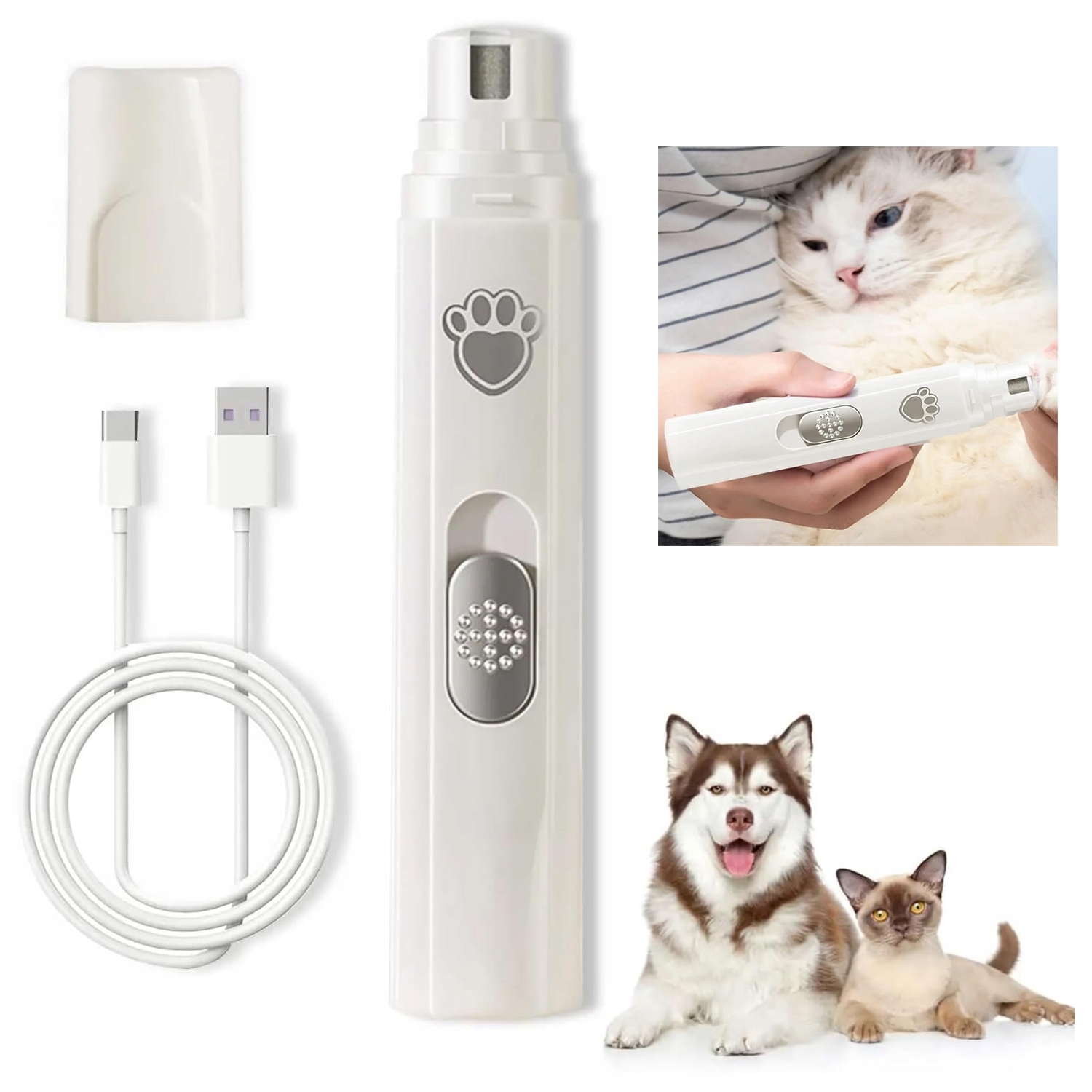 Levně Kleštičky na nehty pro psy a kočky, drápy a pilník na nehty, dobíjecí elektrické, Led bílé