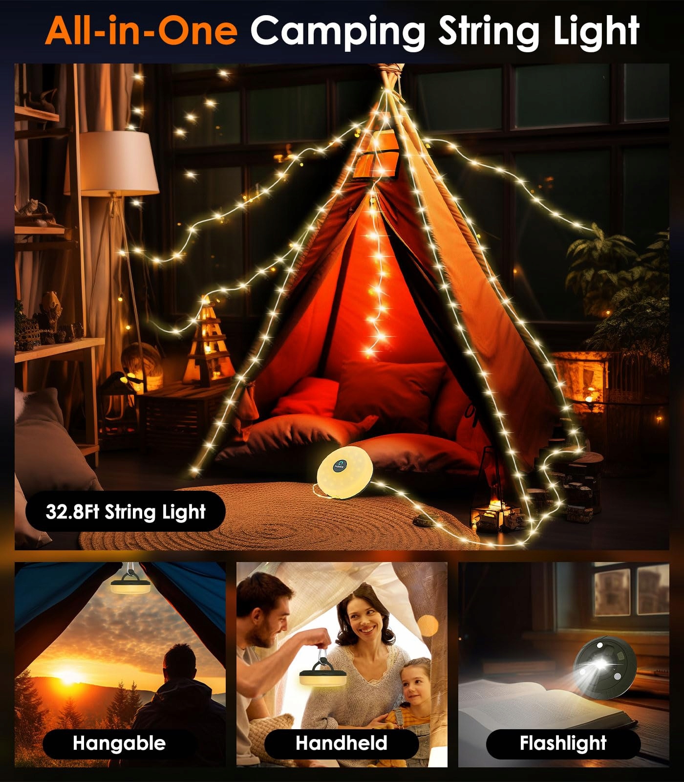 MoKo Lampa LED Campingowa 10M Wodoodporna Z 8 Trybami Oświetlenia — miniatura 2