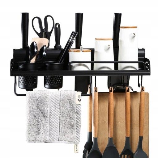 PÓŁKA KUCHENNA WISZĄCA Z 8 HACZYKAMI 40 CM