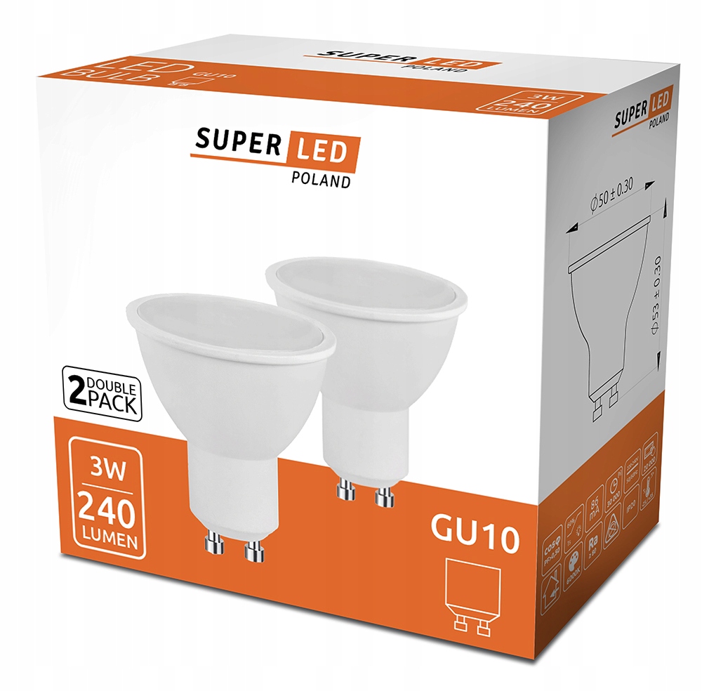 

Zestaw 2x Żarówka Led GU10 Smd 3W 240lm 30W CCD