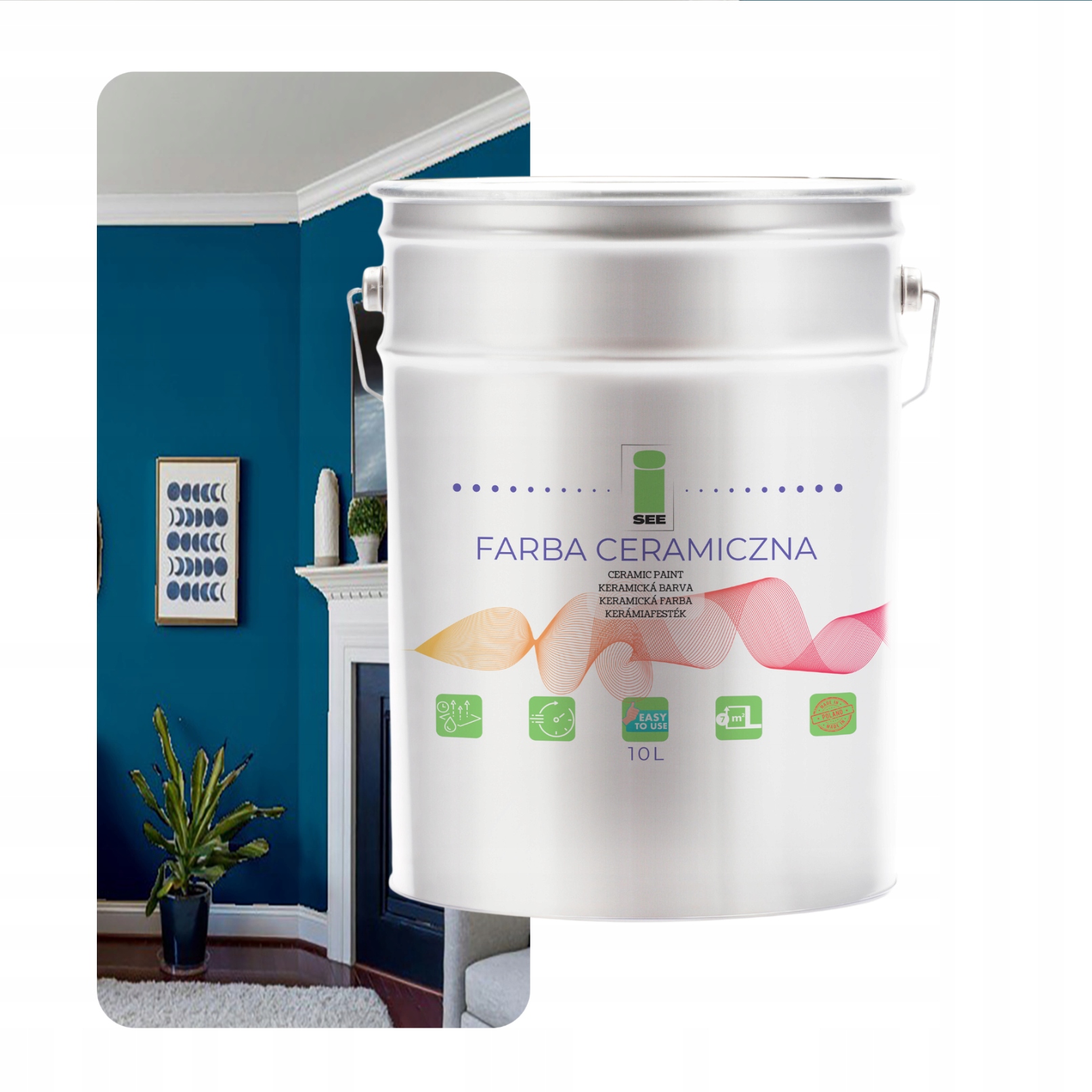 Umývateľná Keramická Farba Na Steny Modrá S Tónom 10 L, Odolná Voči Škvrnám