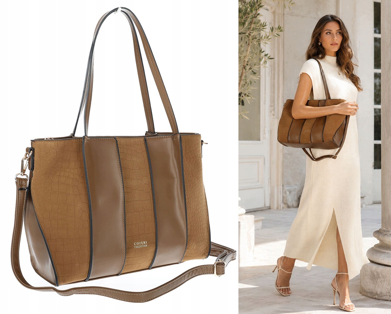 Dámská shopper kabelka semišová prostorná A4 taška přes rameno CC891 Taupe