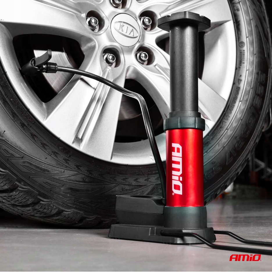 POMPKA NOŻNA METALOWA SAMOCHODOWA ROWEROWA MOCNA Z MANOMETREM PODŁOGOWA Kod producenta 2147