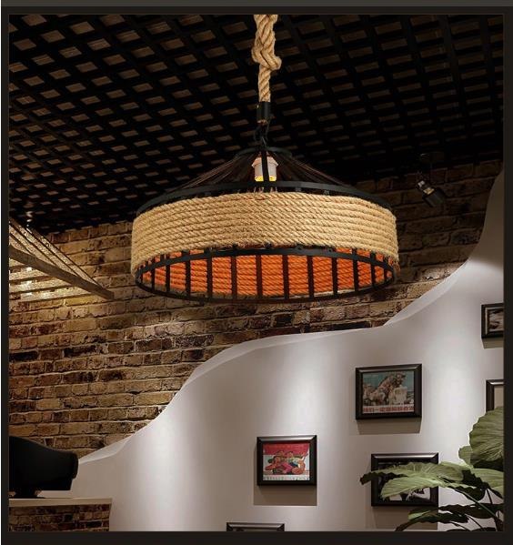 LAMPA SUFITOWA w stylu VINTAGE BOHO z PLECIONEJ LINY KONOPNEJ 30 CM Długość/wysokość 78 cm