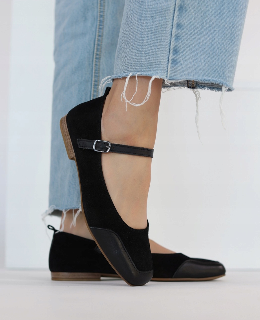Dámské semišové elegantní baleríny Fimelra čtvercové, černé, velikost 36