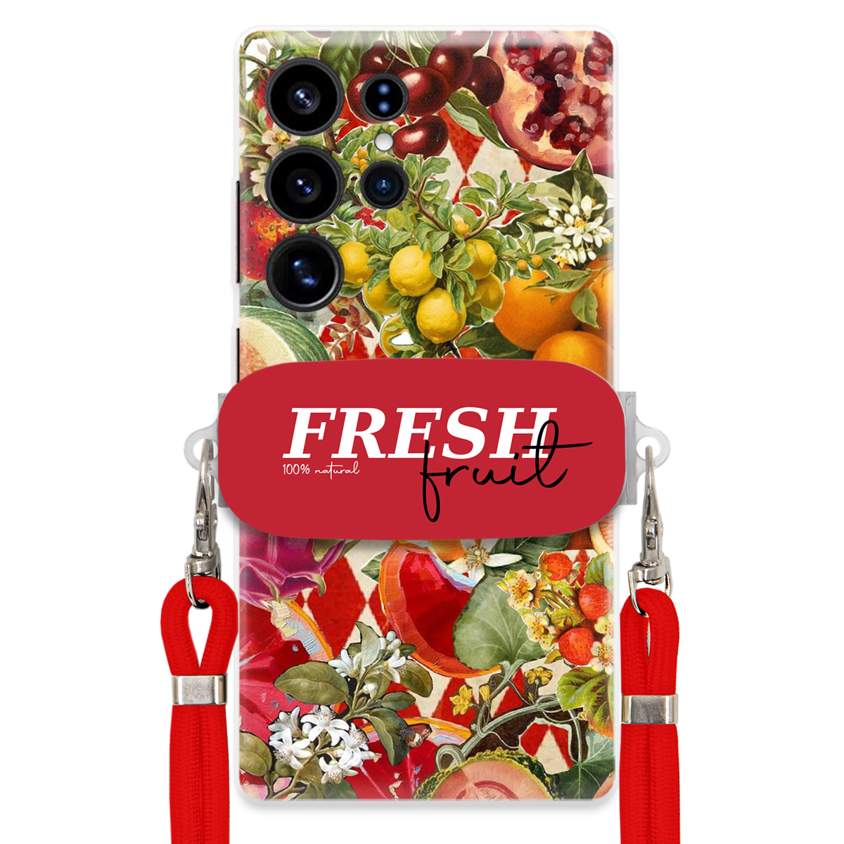 Puzdro pre Samsung S25 Ultra Červené Crossbody vodítko držiak Fresh Fruit