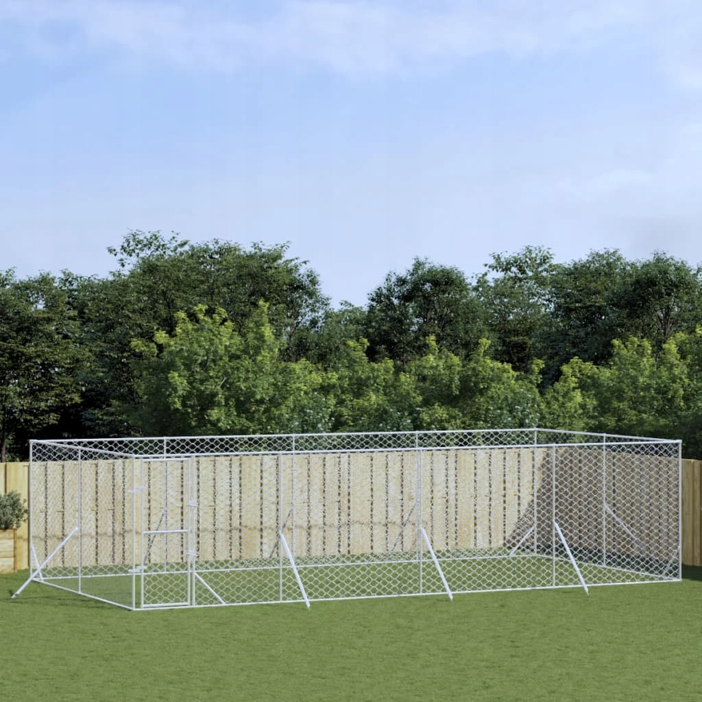 Fionshop 262916535 Venkovní psí kotec stříbrný 8 x 4 x 2 m pozinkovaná oc