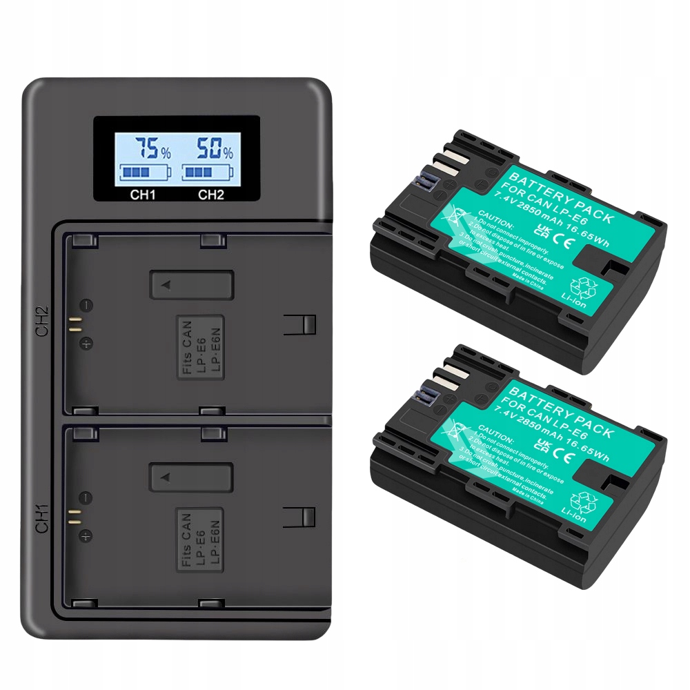 2 ks Akumulátor LP-E6 E6N 2850 mAh Nabíječka Canon Eos 6D 7D 60D 60Da 70D