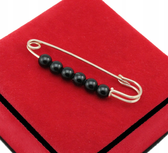 

Broszka Duża Złota Agrafka Perły Perełki Czarna