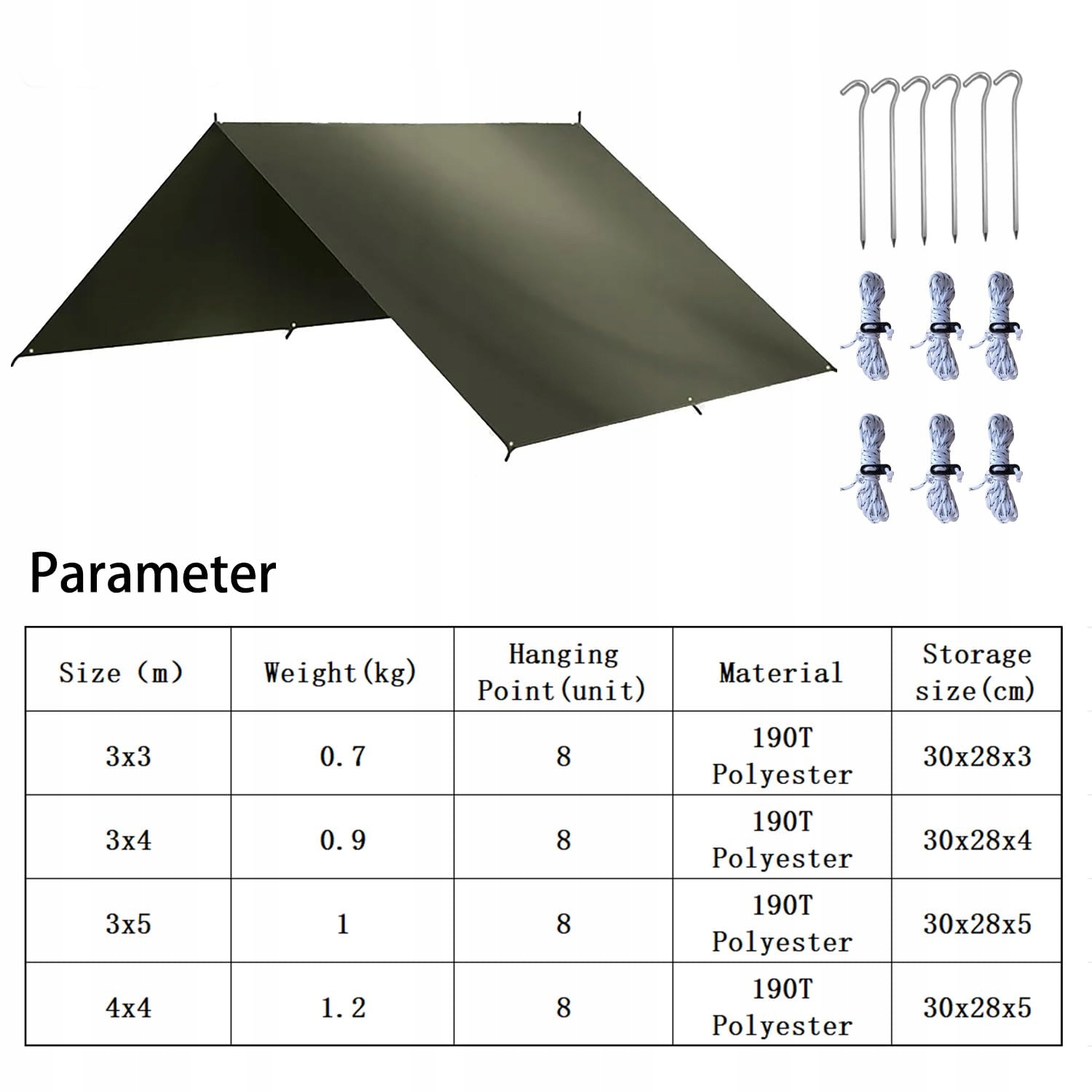 Tarp Namiotowy Ultralekki Wodoodporny UV Hamak Kemping 4x4m HIDEWALKER — miniatura 5