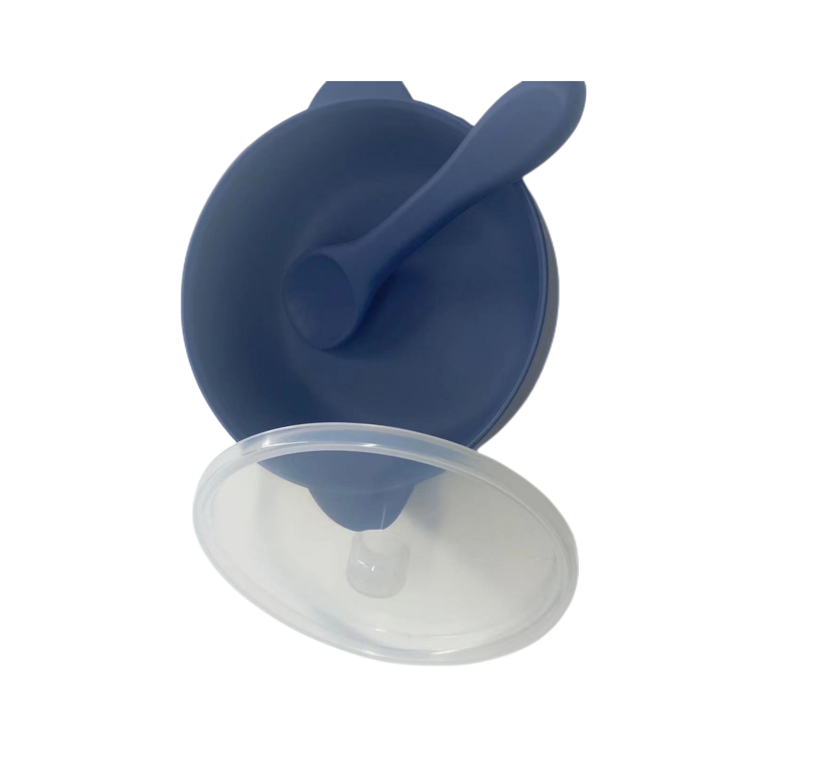SILIKONOWA MISKA Z PRZYSSAWKĄ PRZYKRYWKĄ I ŁYŻKĄ Kolor niebieski