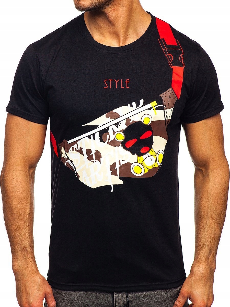 

T-shirt Męski Z Nadrukiem Czarny KS2371 DENLEY_2XL