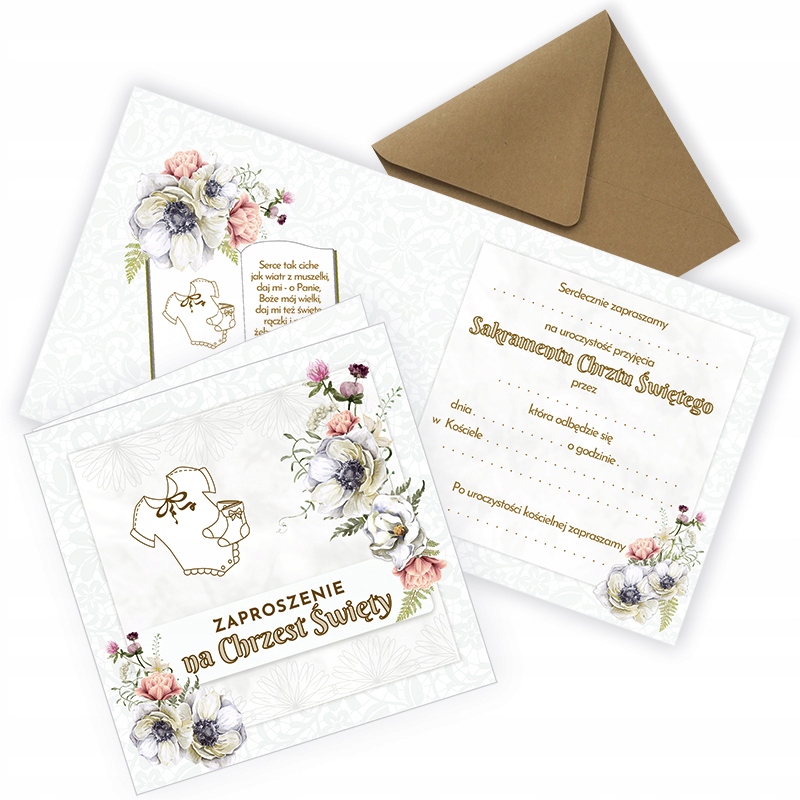 Zaproszenia na Chrzest Święty Pastele Ubranko Gotowe Eko Koperta ZKC_09