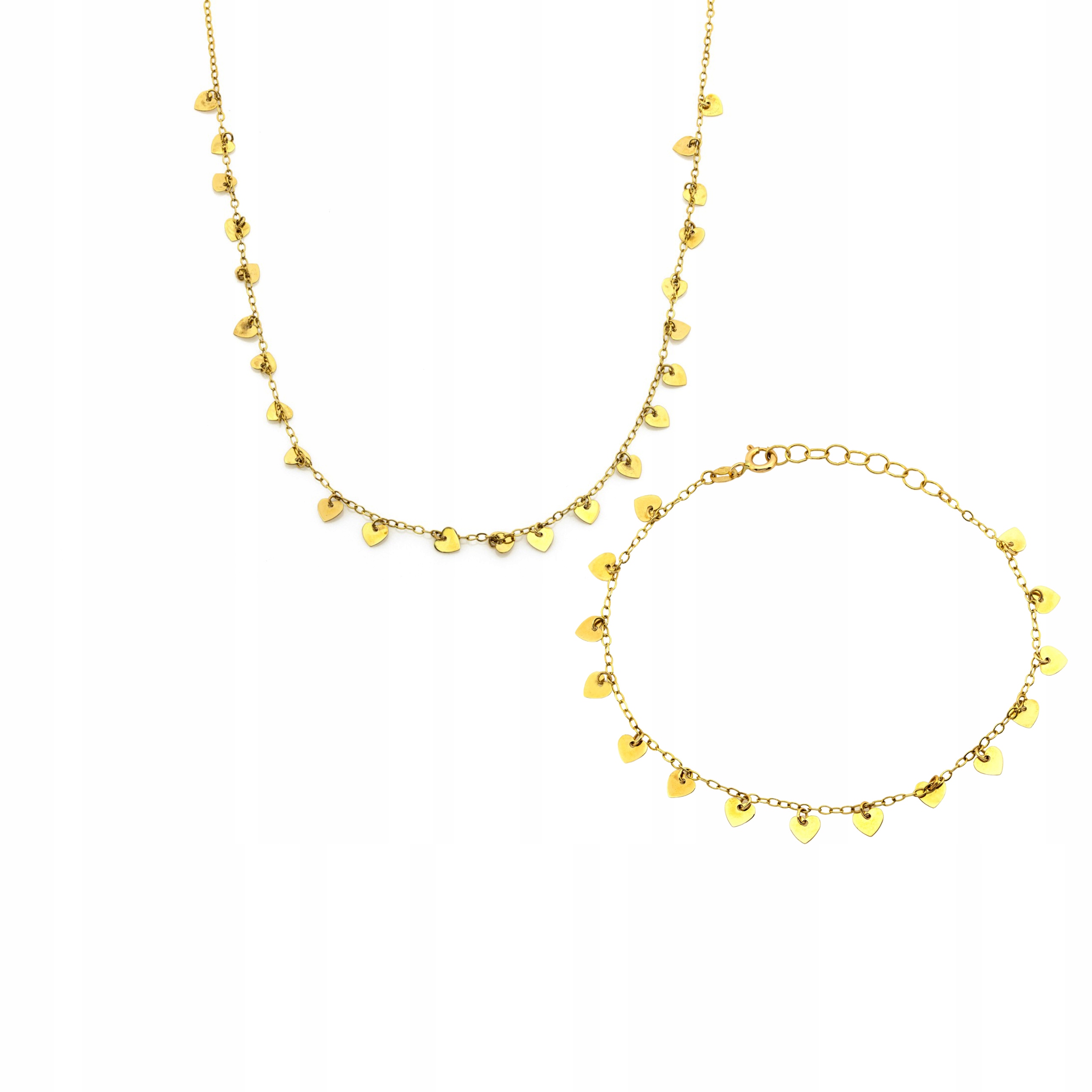 Dámský zlatý komplet 585, náhrdelník a náramek se srdíčky jako dárek