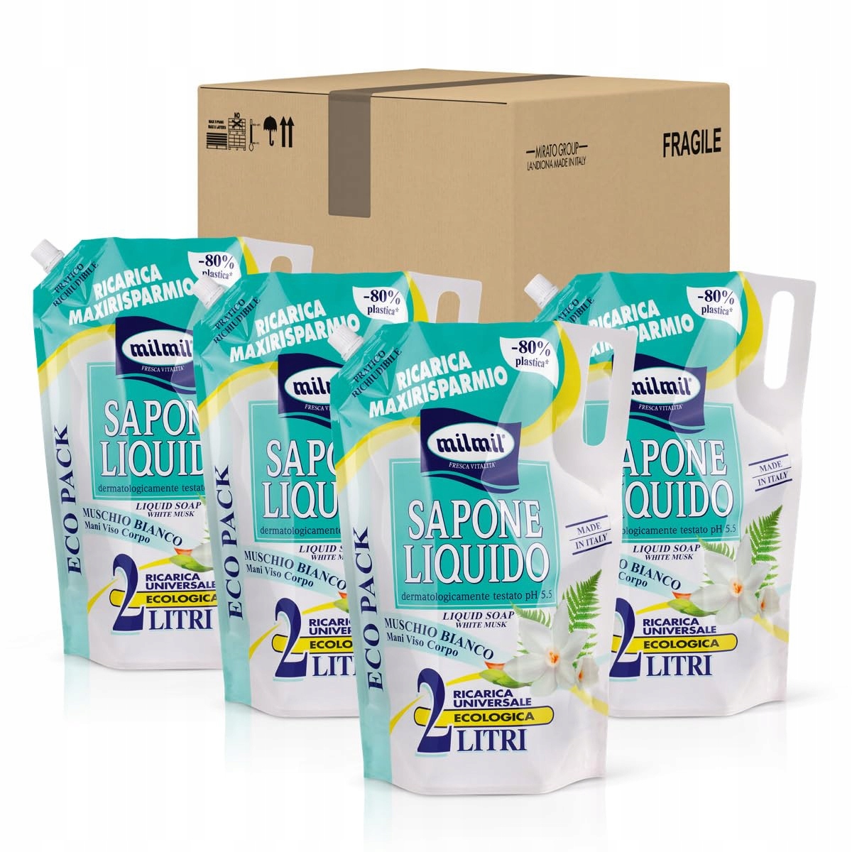 Milmil Tekuté mýdlo Bílé pižmo 4x2000 ml