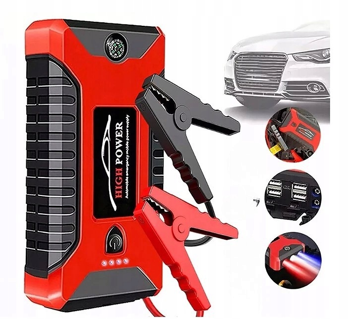 Jump Starter Rozruch Silnika Powerbank Kompas Kable 4 X Usb 99800mAh