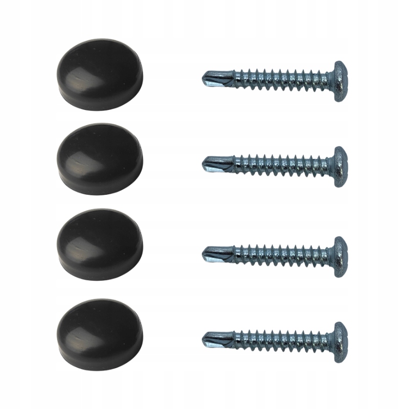 4x Wkręt Śruby Do Tablicy Rejestracyjnej Samochodu Czarna Zaślepka