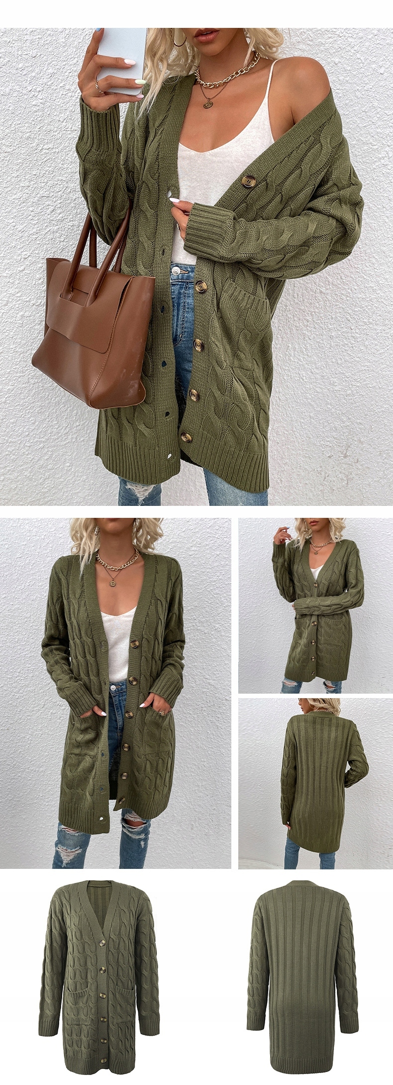 Damski Sweter Maxi Z Rozpinanym Przodem KOLORY Rękaw długi rękaw