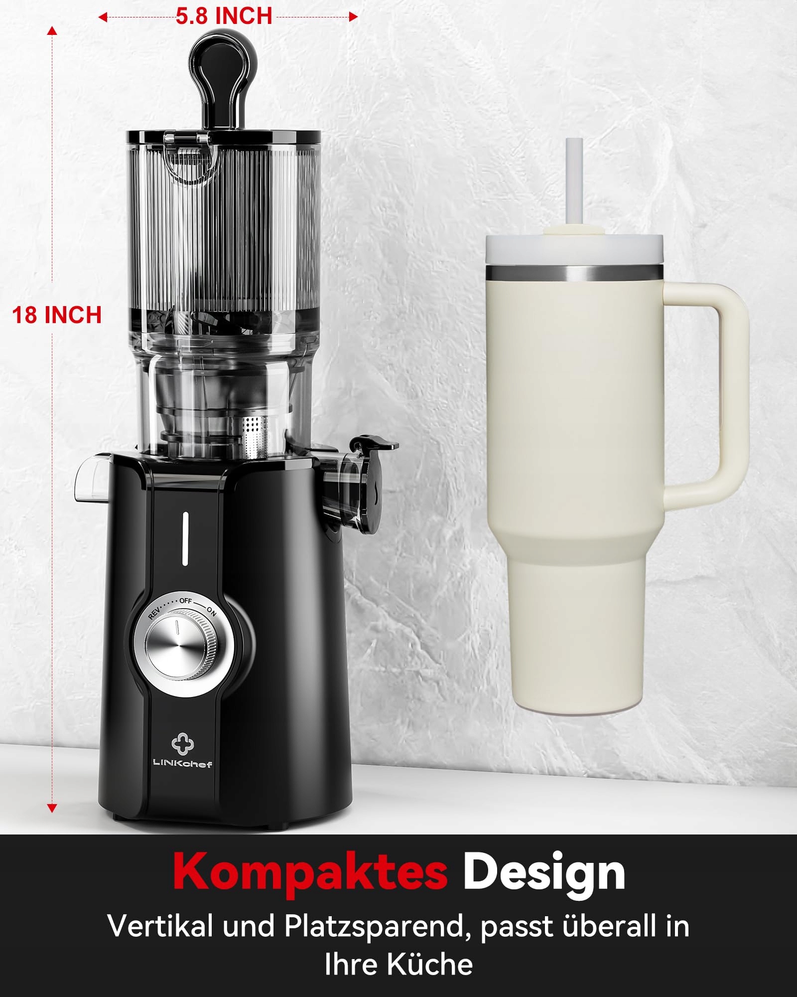 LINKCHEF Wolnoobrotowa Wyciskarka Do Soków Warzywa Owoce BPA Free 200W 1.2L — miniatura 7