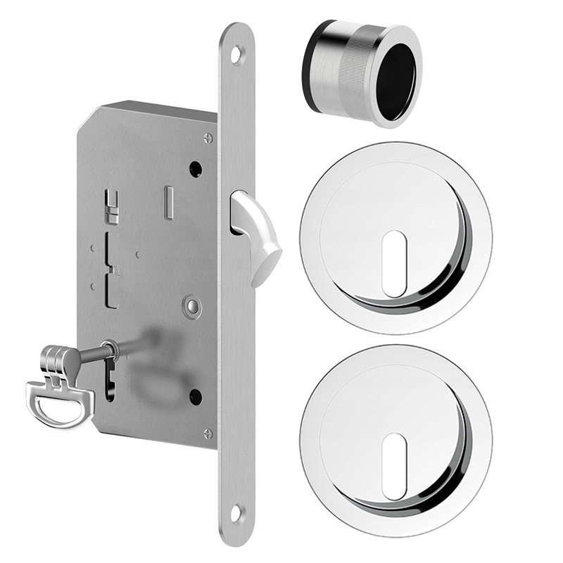 ZESTAW OKUĆ do drzwi przesuwnych ZAMEK HAKOWY komplet uchwytów CHROM