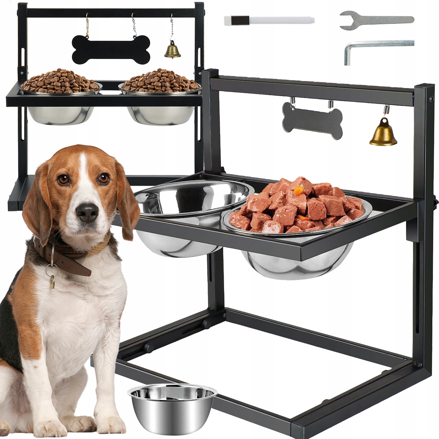 Misky Na Nastavitelném Stojanu, Dvojitá Miska, Velká, Neskřípavá, 2V1 Pro Psa