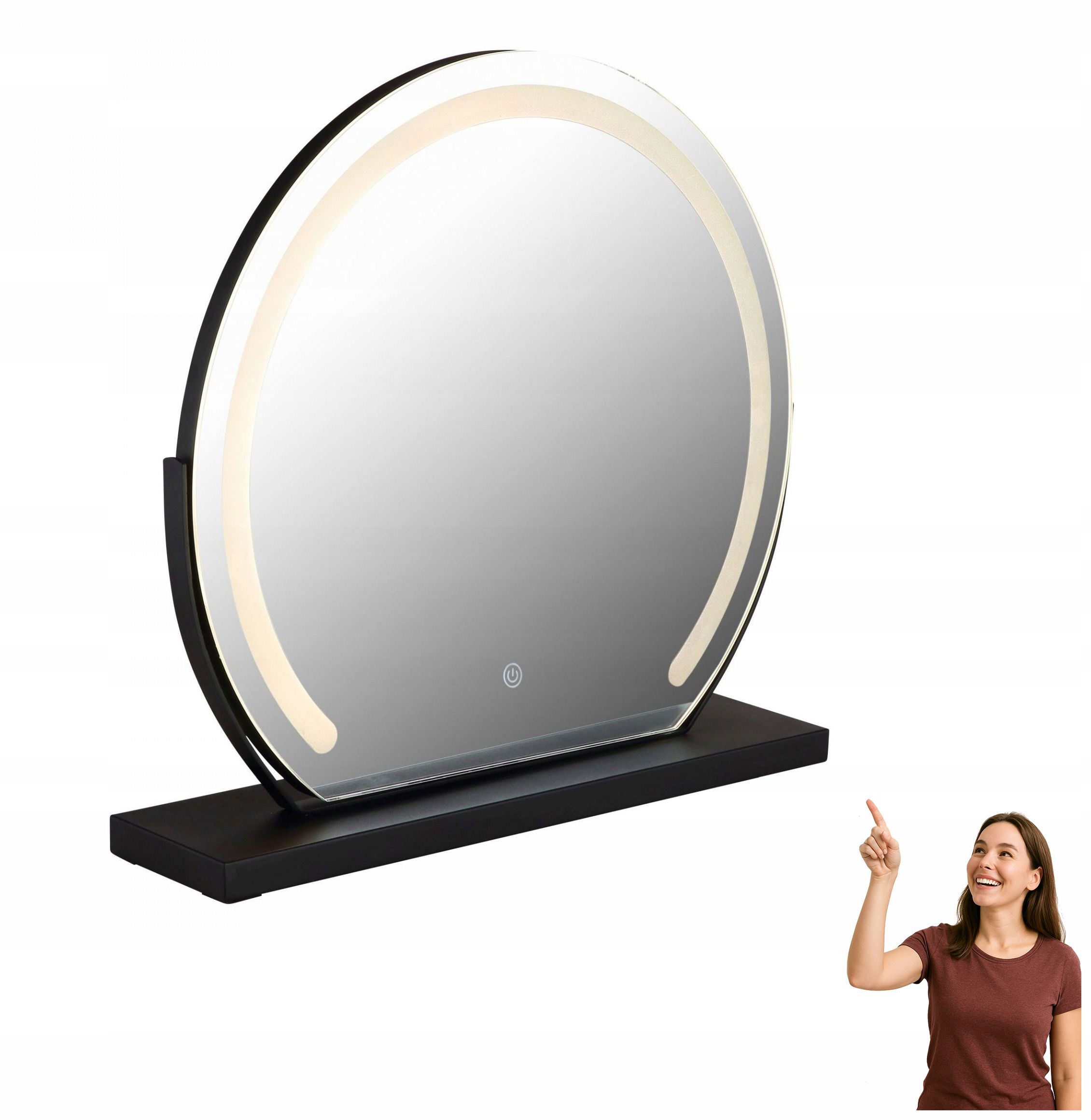 Stojace okrúhle zrkadlo s Led osvetlením 10 W a vypínačom Rivas 84038 Glo