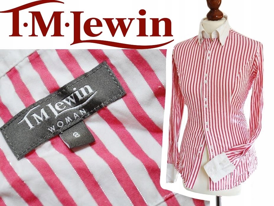 LEWIN cudo koszula MANKIET prążki SREBRNA nić S/M