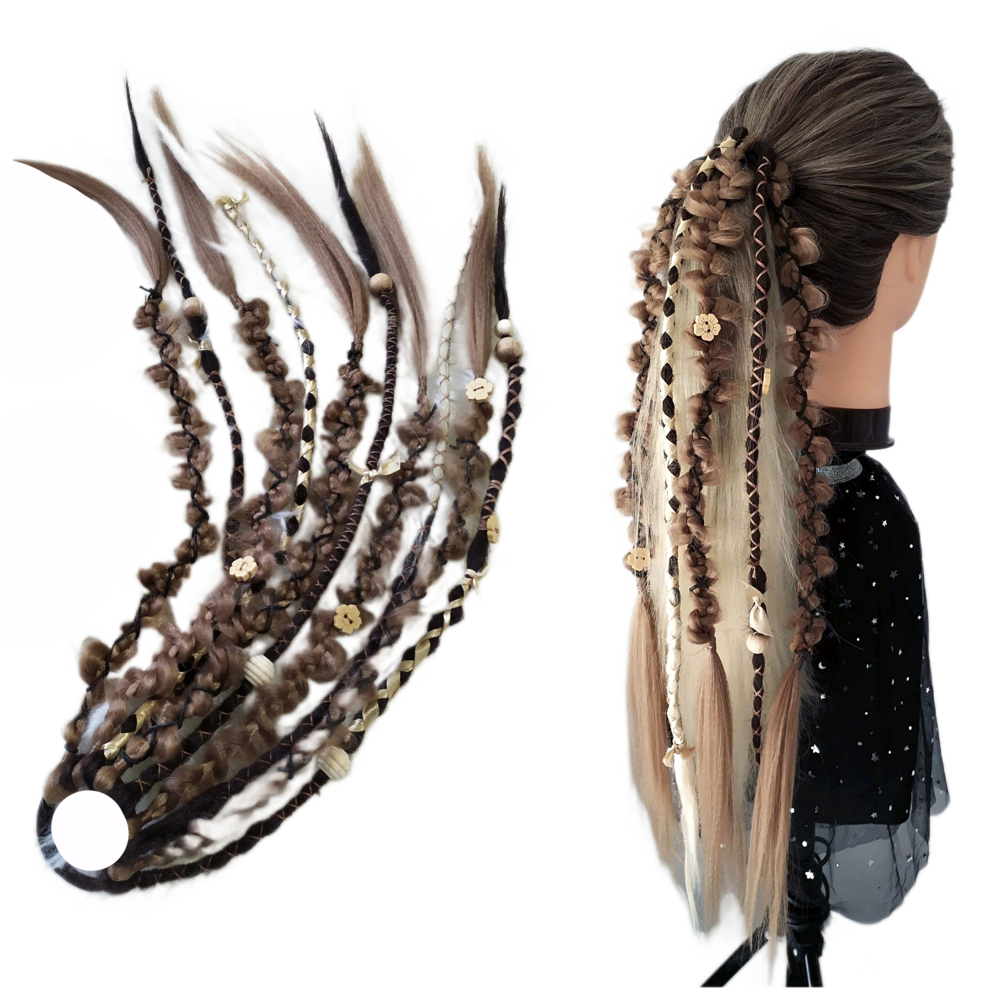 Syntetické copánky a dredy na gumičce, Poník na gumičce, Začarované Dřevo