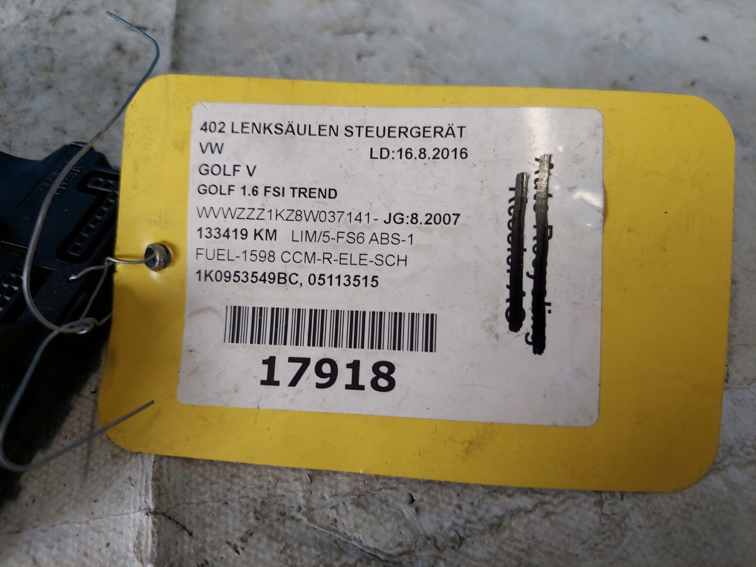 VW GOLF V CADDY III 1K0953549BC module sensor KATA steering