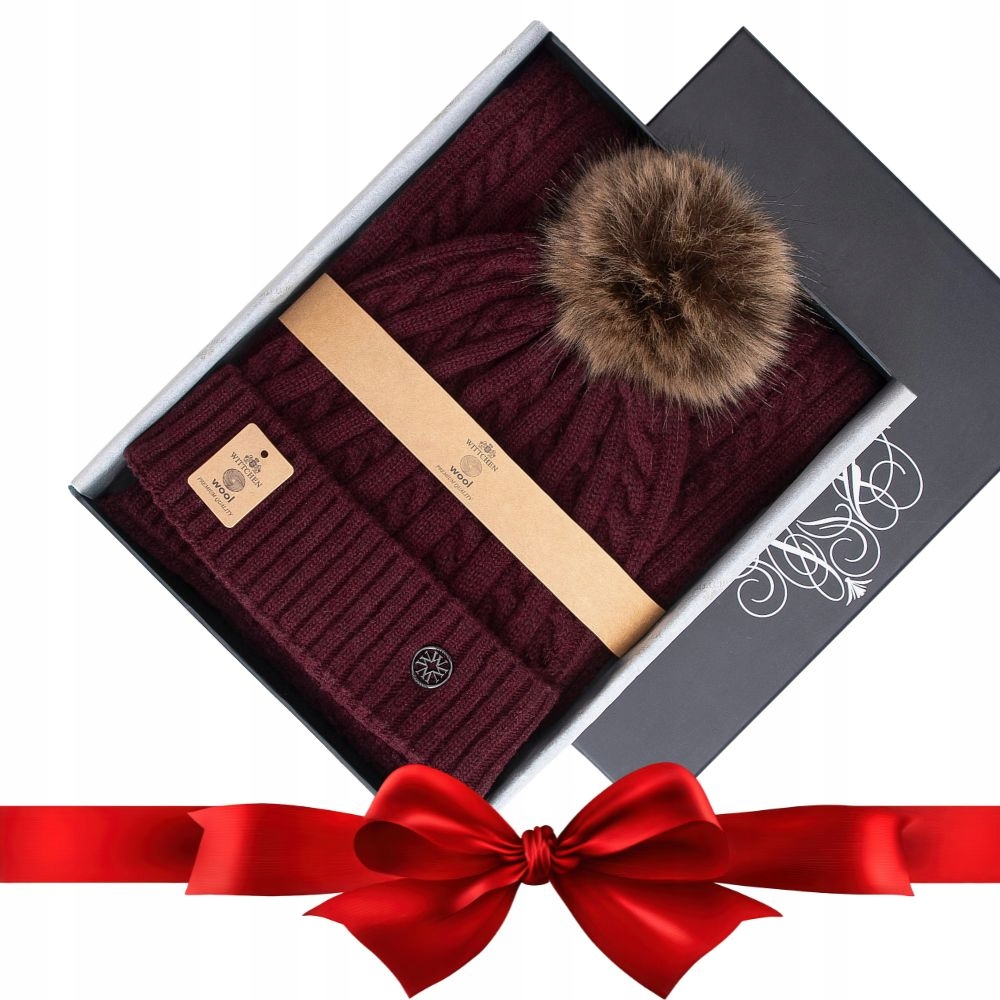 Teplá zimní souprava s vlnou čepice a šála Wittchen 101-SF-500-2 bordó (vínová)