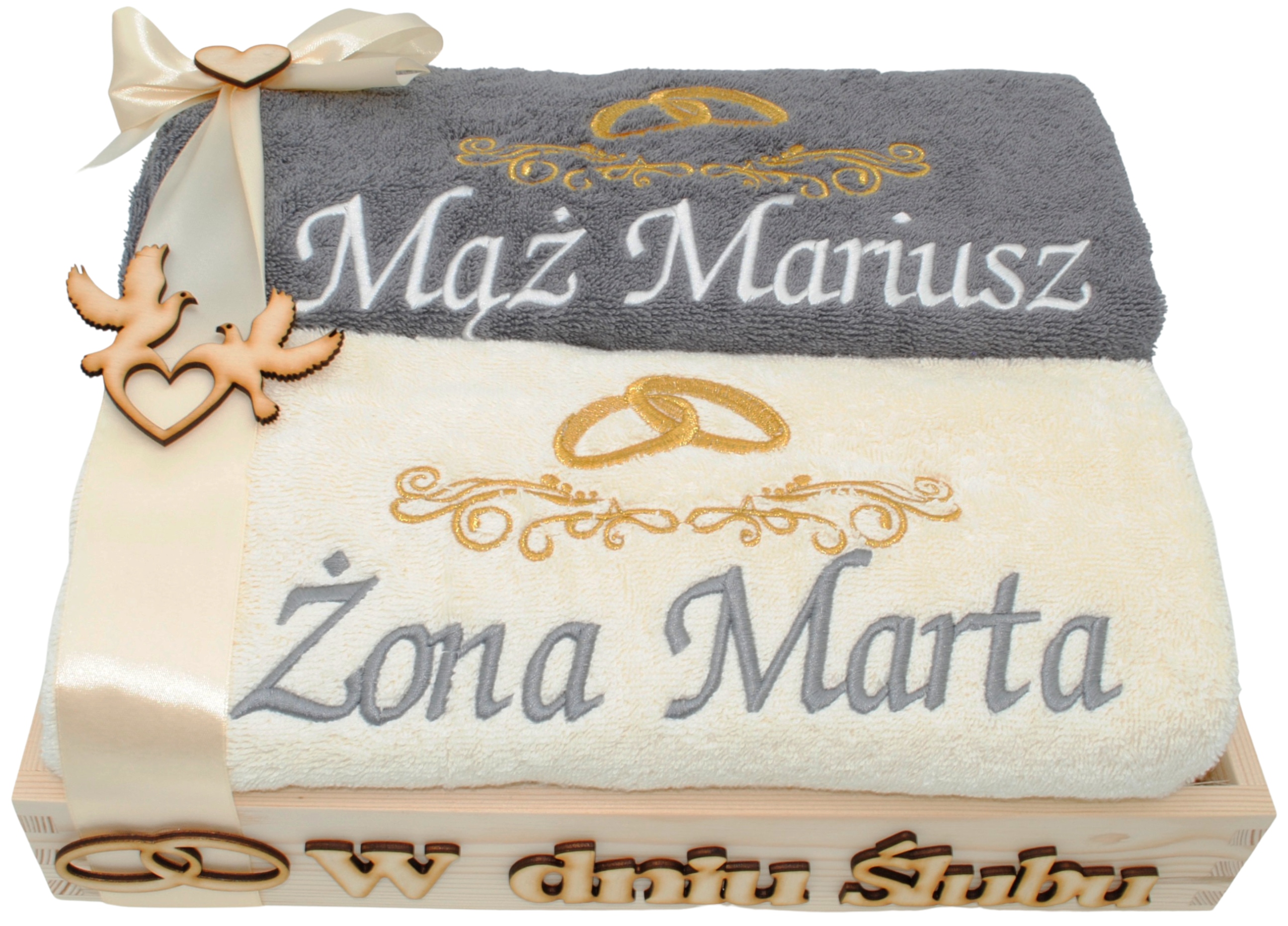 PREZENT na Ślub ręczniki w skrzynce HAFT 140x70