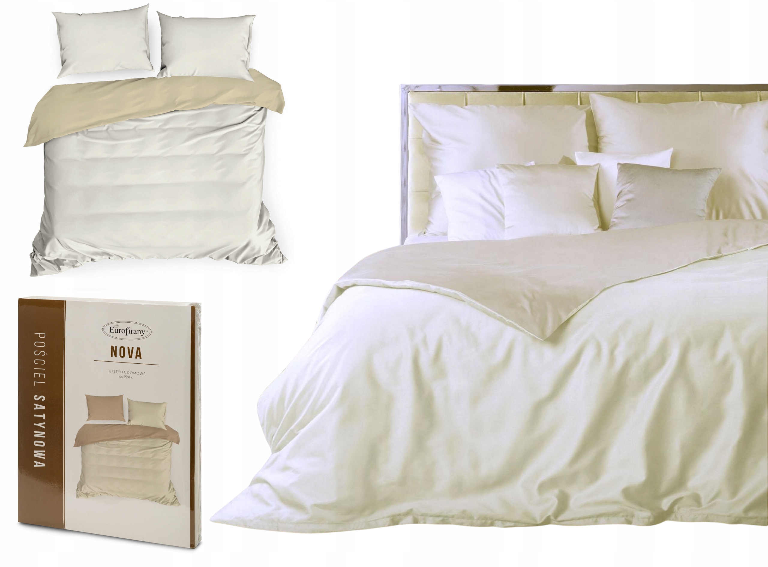Eurofirany Pościel 200x220 Bawełna Satynowa Dwustronna Nova krem+beż