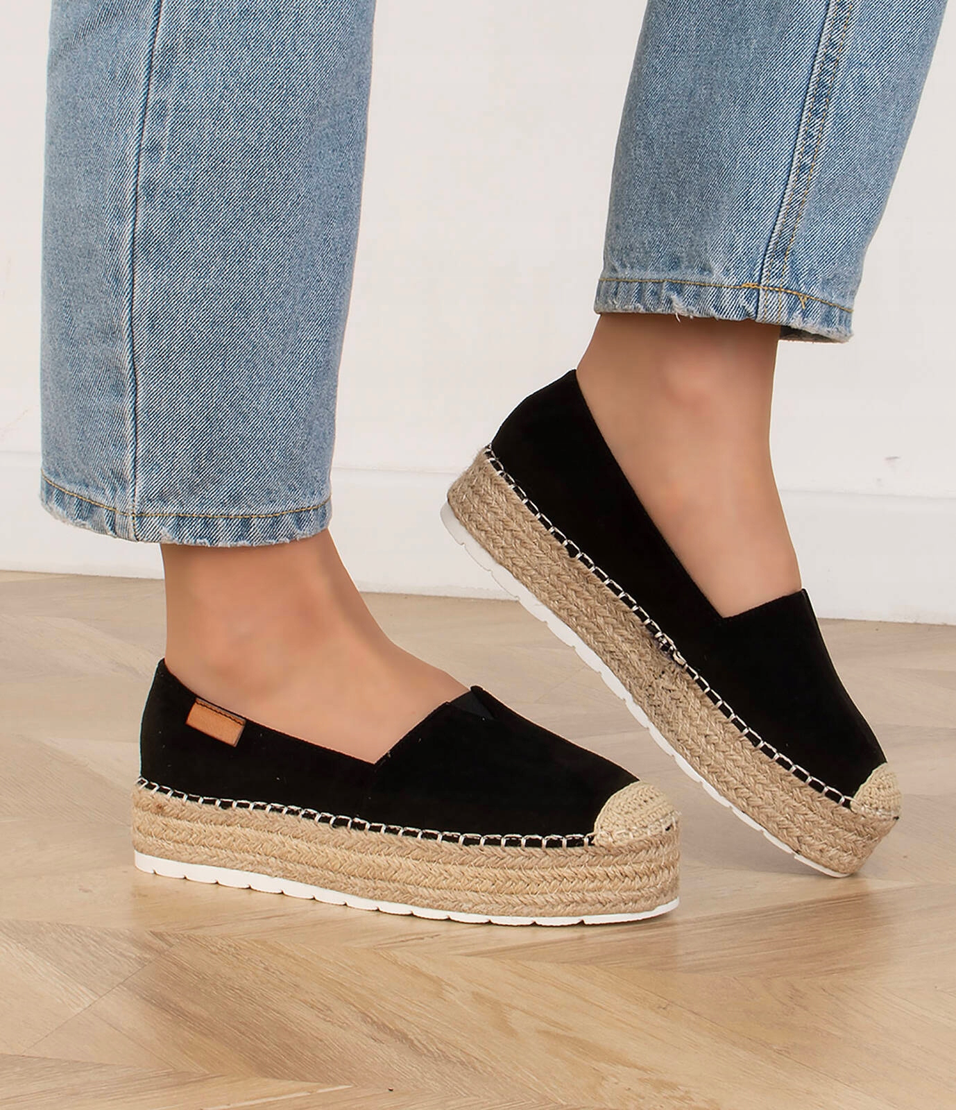 8075 CZARNE BALERINKI ESPADRYLE NA PLATFORMIE 41 Wzór dominujący bez wzoru