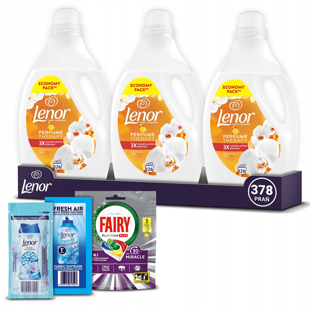 Zestaw Lenor Płyn Do Płukania Gold Orchid & Vanilla x3, 378 prań