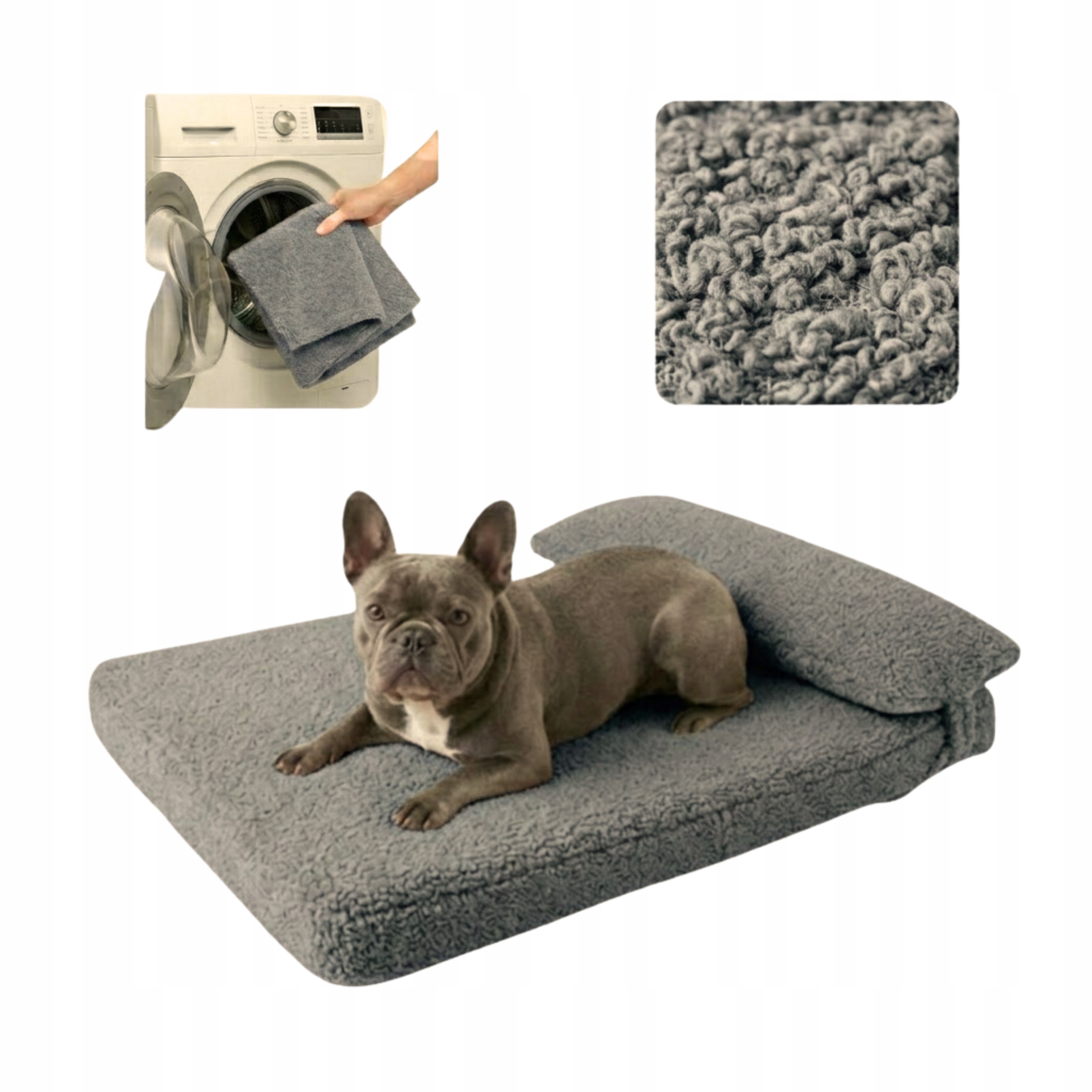 Levně Pelíšek Pro Psa Matrace Šedý Bouclé Rozměr 50x70 CM Lehátko S Polštářkem