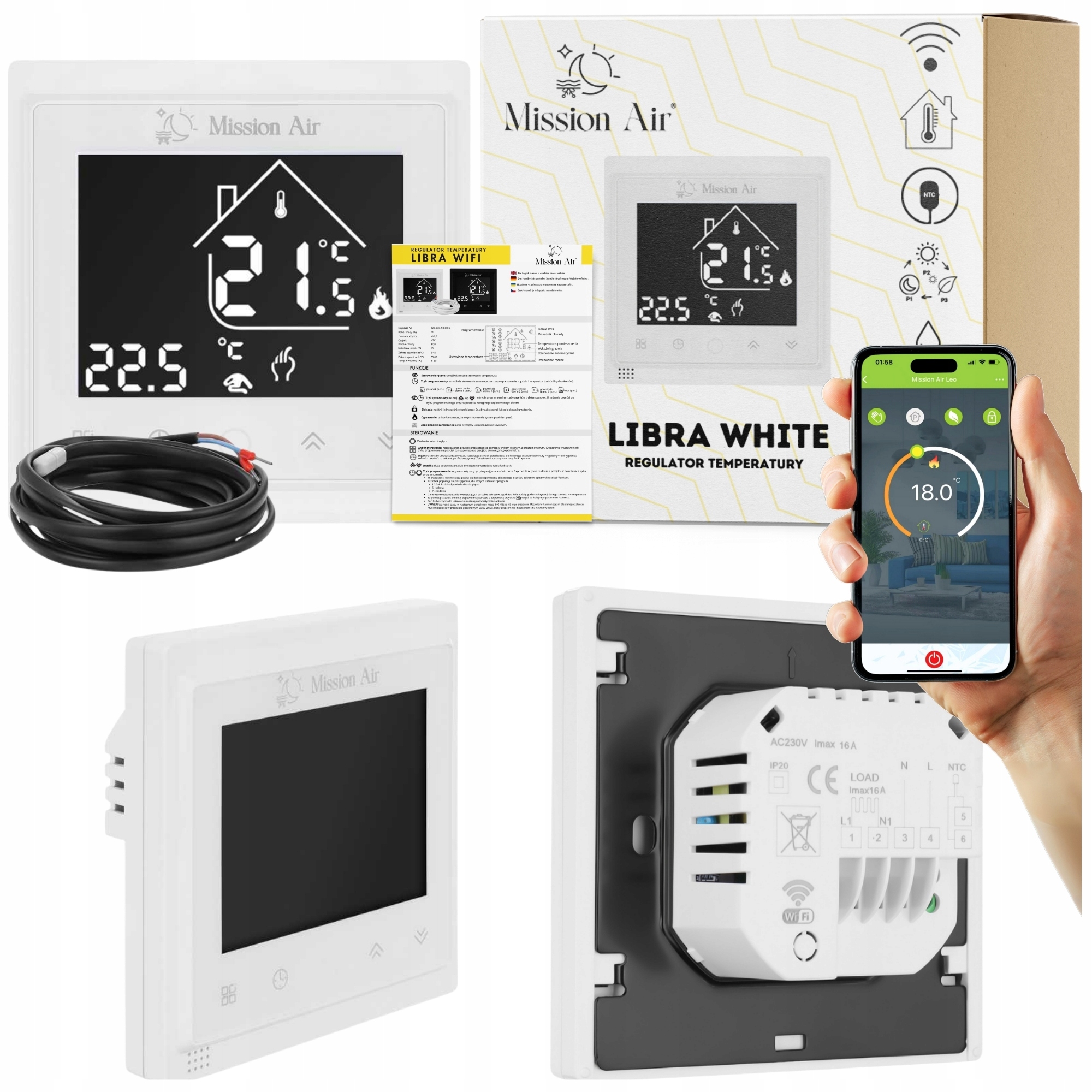 Regulátor teploty pokojový termostat Mission Air Libra WiFi senzor