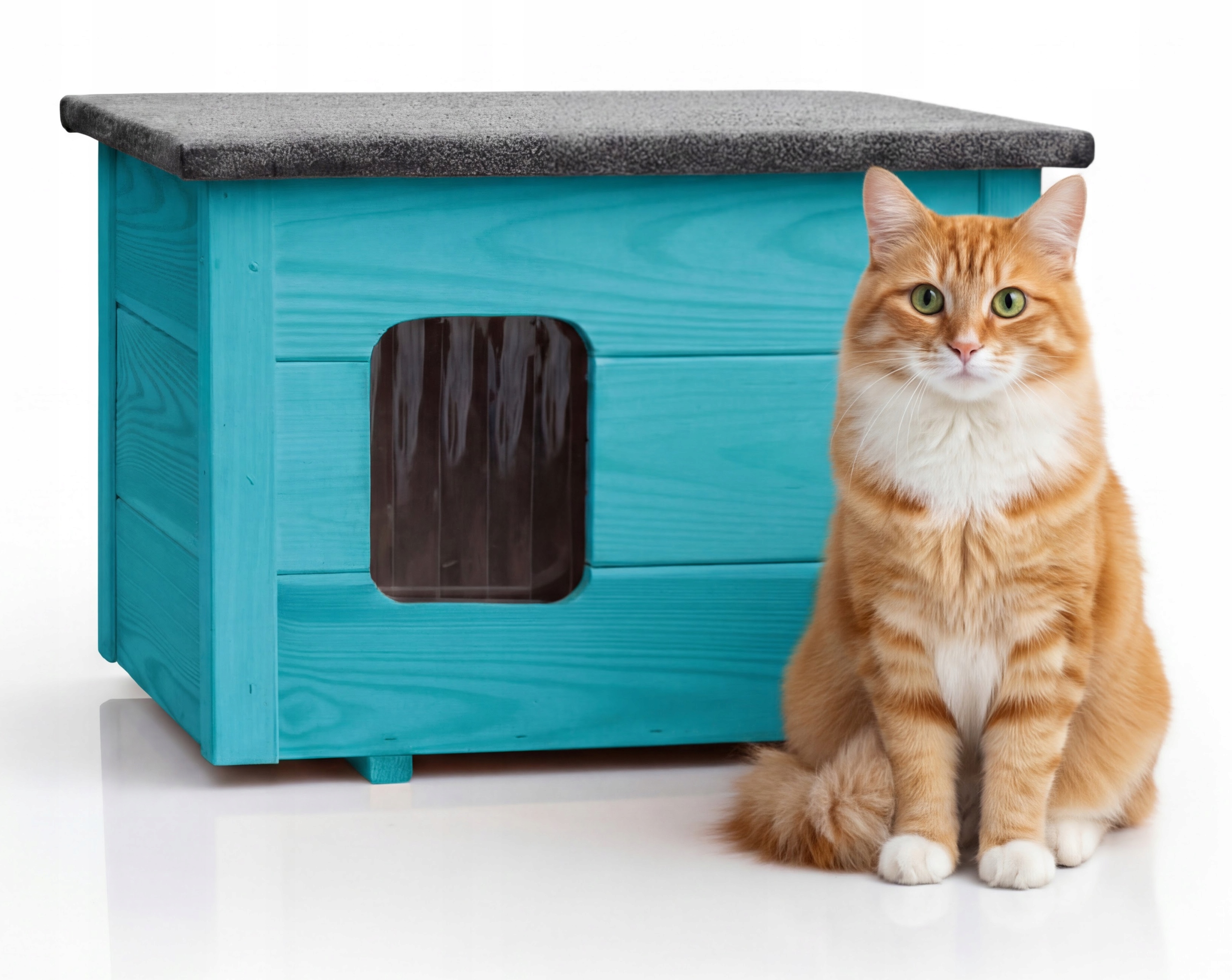 Levně Bouda pro kočky psa celá Zateplená, složená, připravená k nastěhování Tyrkysová