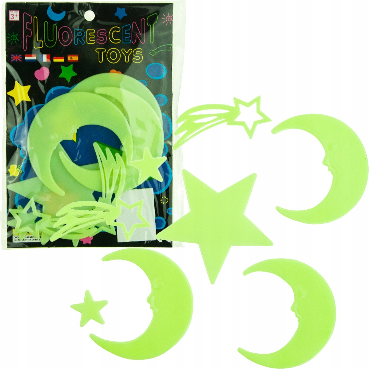 GWIAZDKI NAKLEJKI FLUORESCENCYJNE ŚWIECĄCE KOSMOS