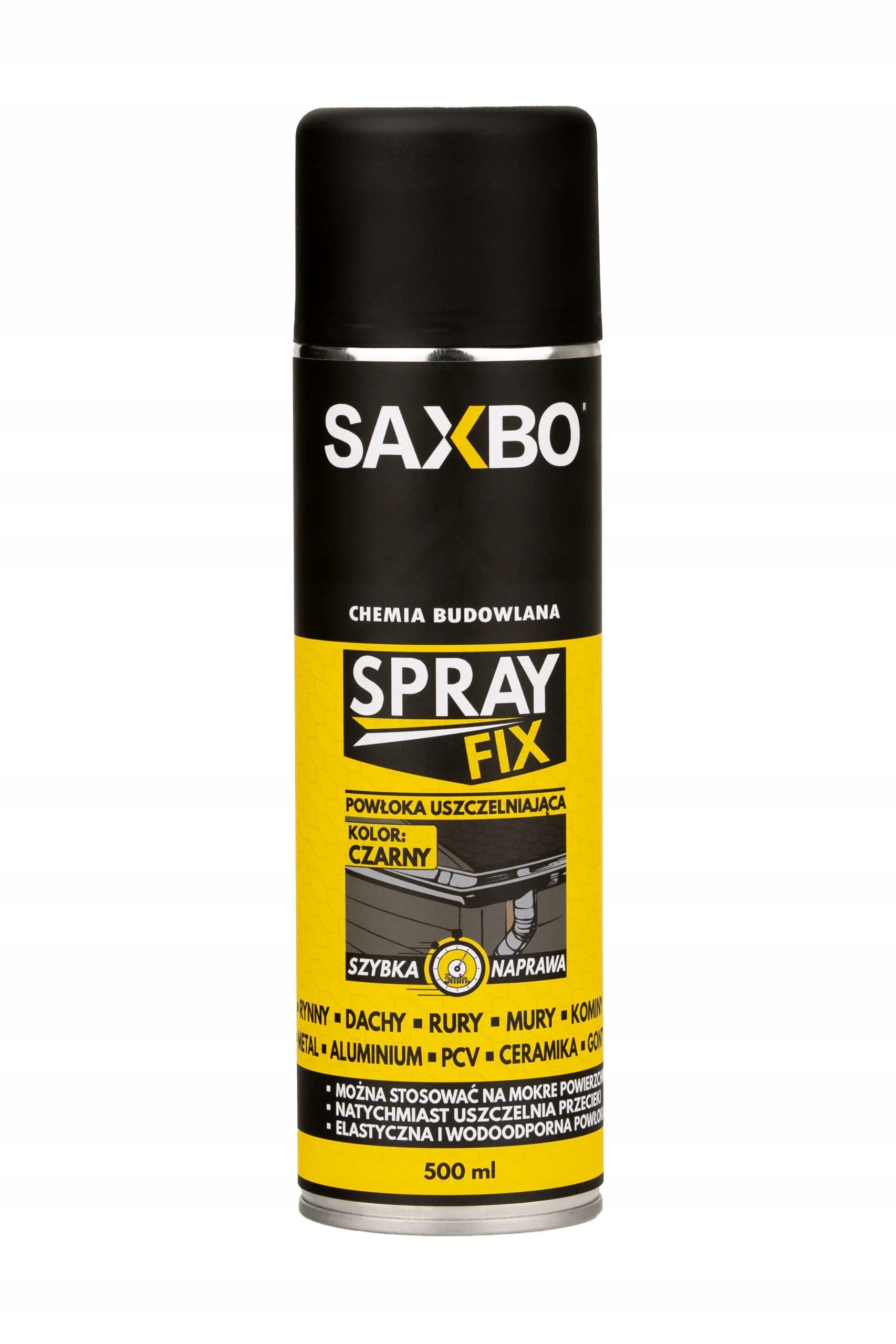 SAXBO GUMA W SPRAYU USZCZELNIACZ DO RYNIEN DACHÓW KOMINÓW CZARNA 500ml EAN (GTIN) 5904610886212