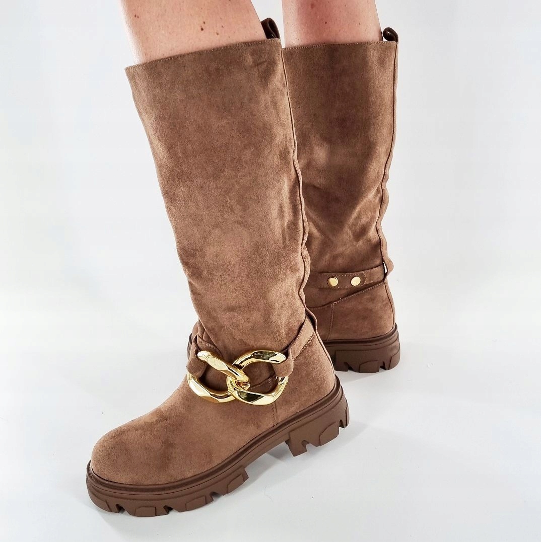 NOWE BRĄZOWE PŁASKIE KOZAKI BUTY BOTKI TRAPERY 40