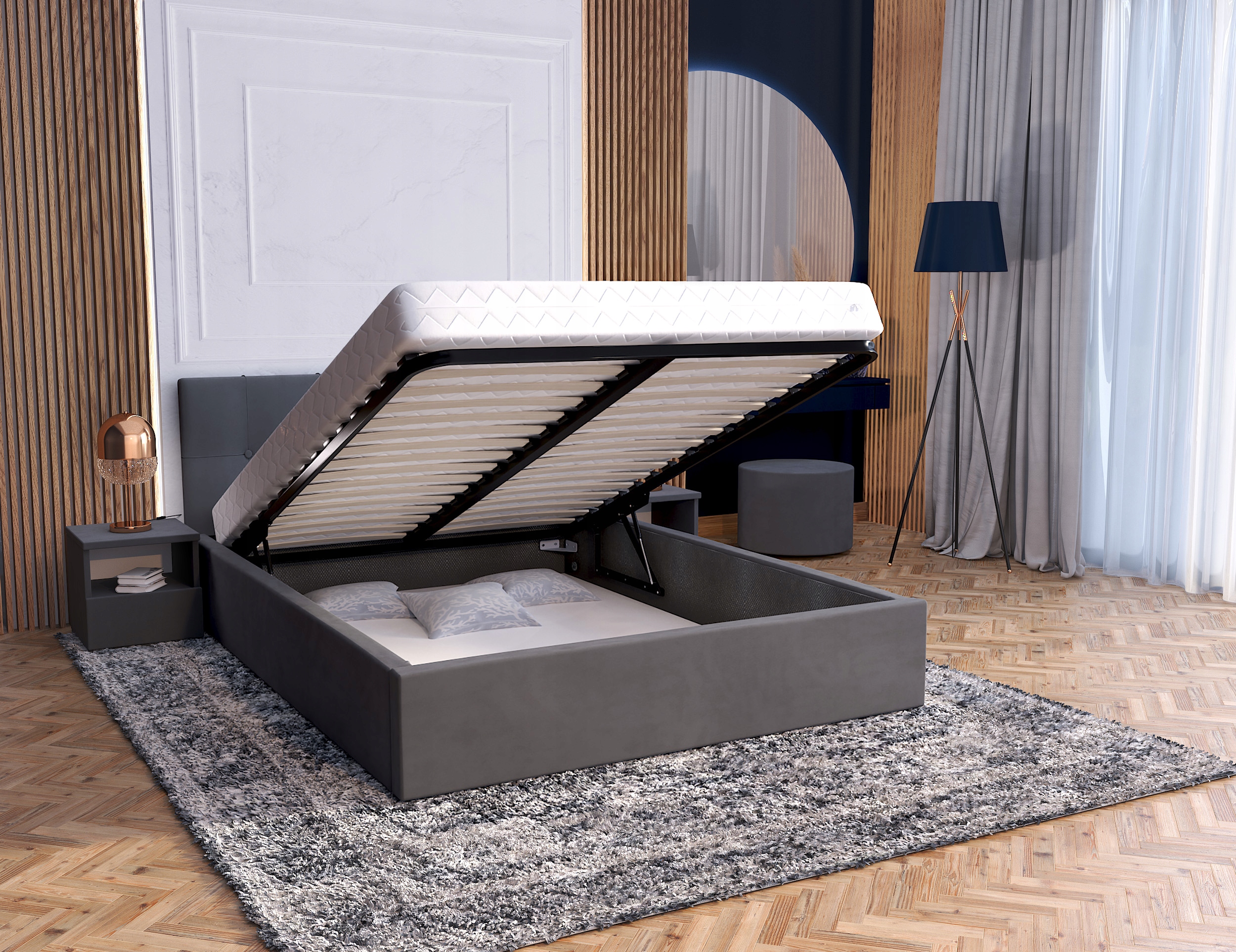 Lůžko 160x200 čalouněné kovová konstrukce matrace Vegas