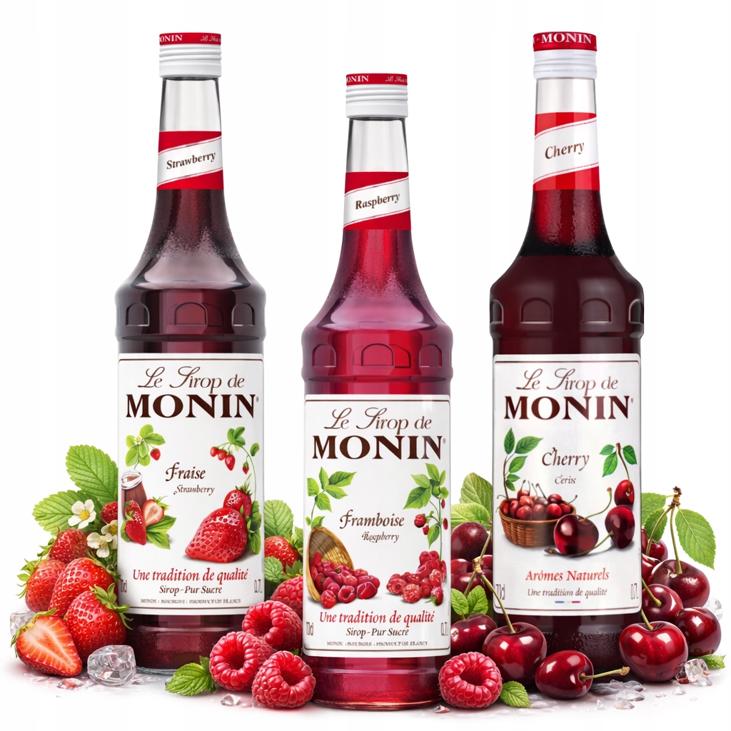 Levně Monin Sirup Sada 3 příchutí 700 ml malina jahoda višeň