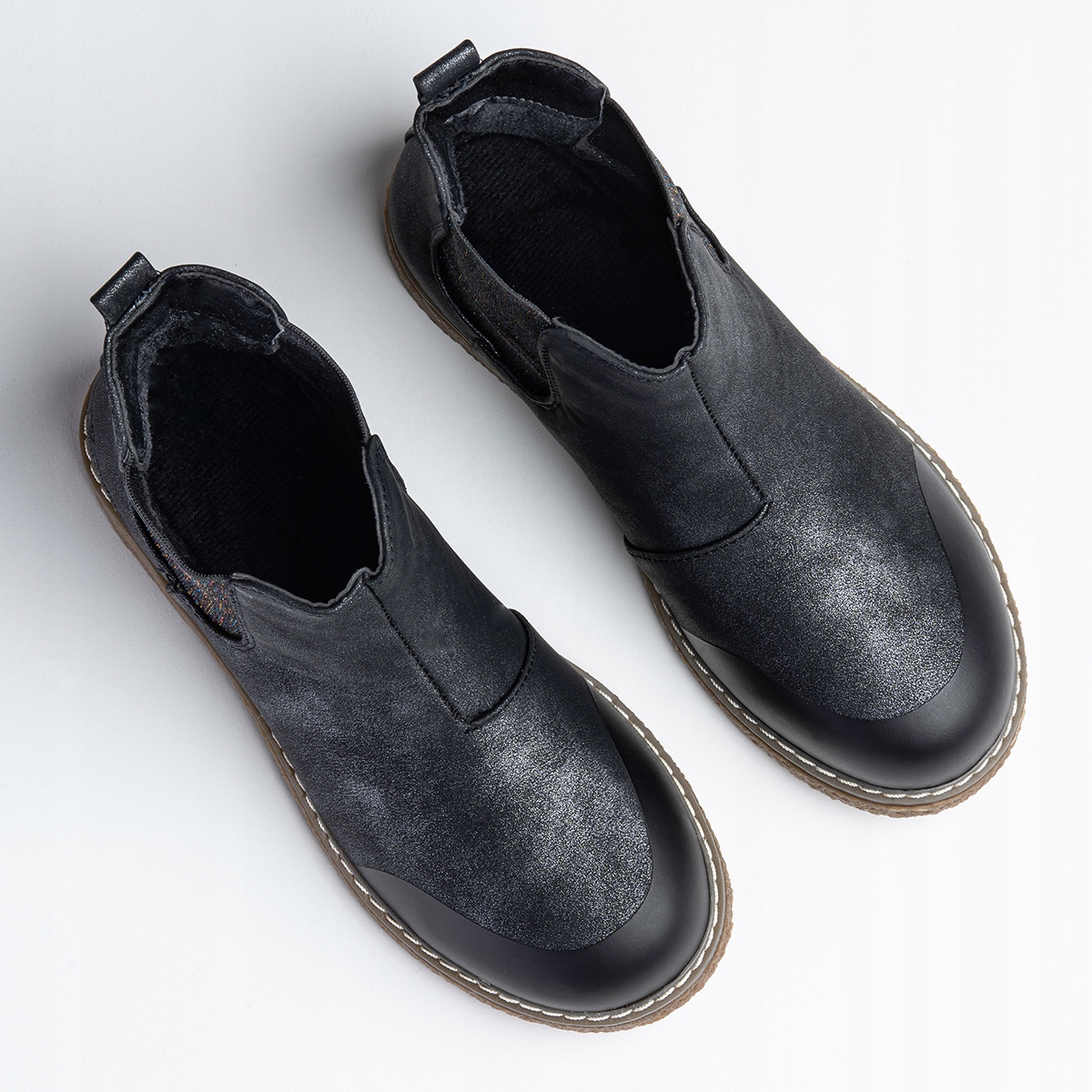 Botki ocieplane trzewiki modne wsuwane Wojtyłko Materiał skóra ekologiczna