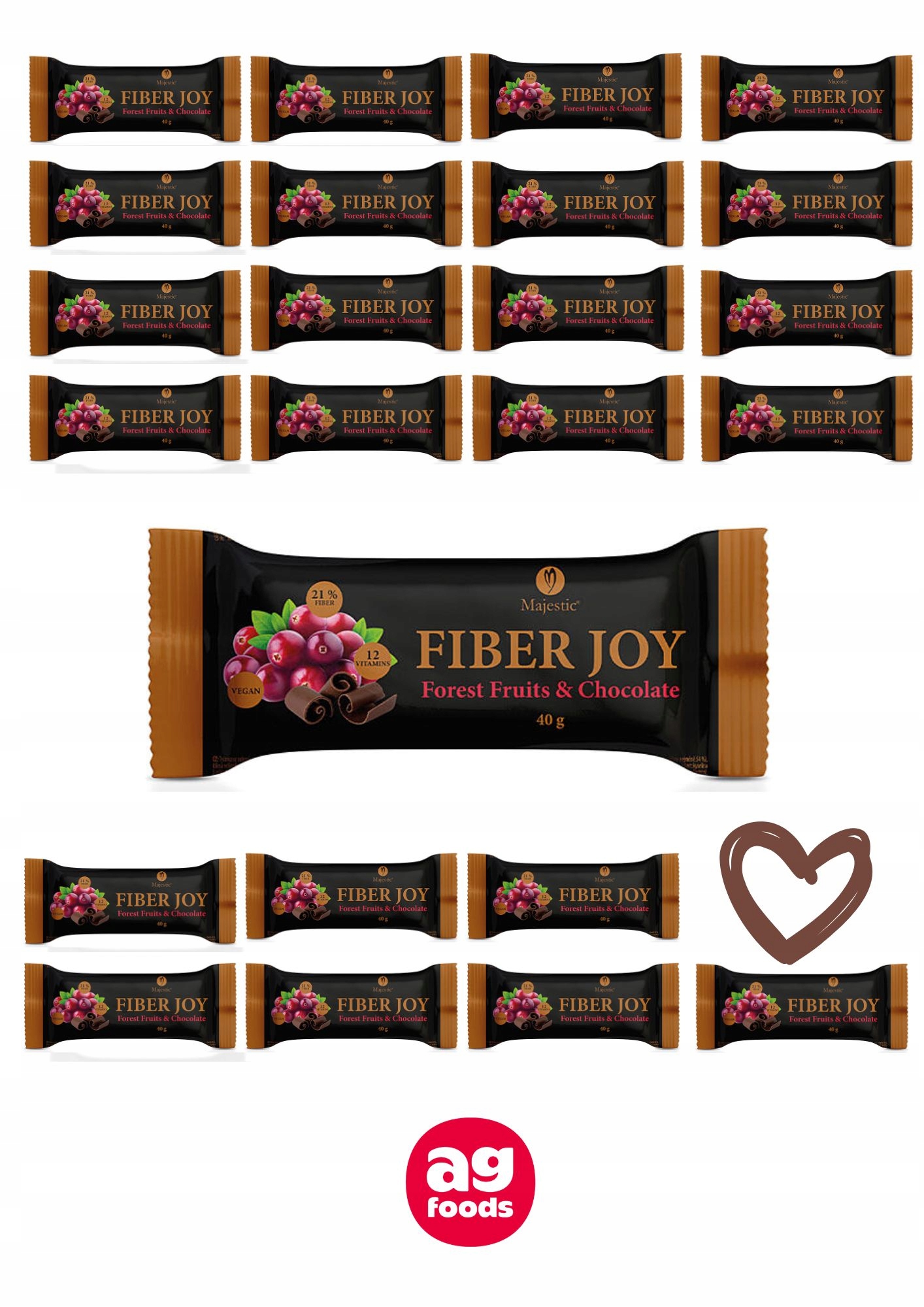 Majestic baton Fiber Joy owoce leśne czekolada błonnik witaminy 40g x 24szt